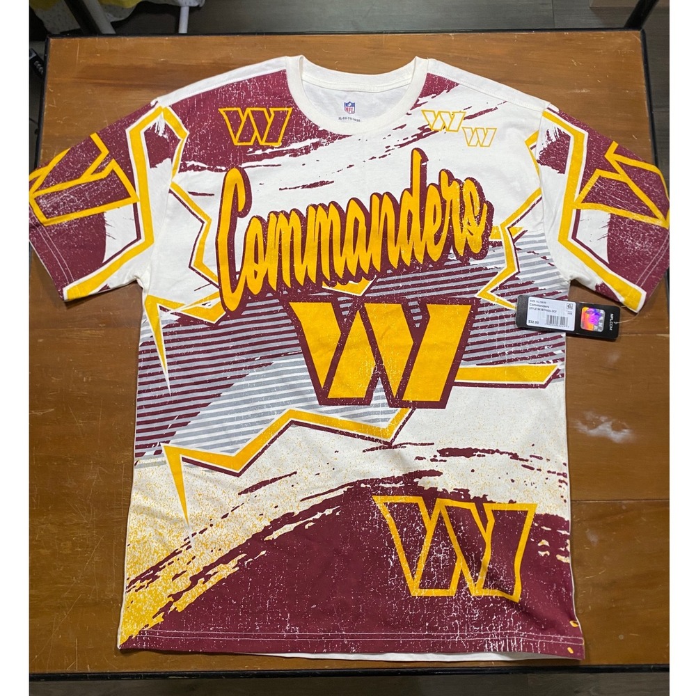 NWT NFL Washington Commanders T-Shirt Kids XL 18/20 White All Over Print Logo